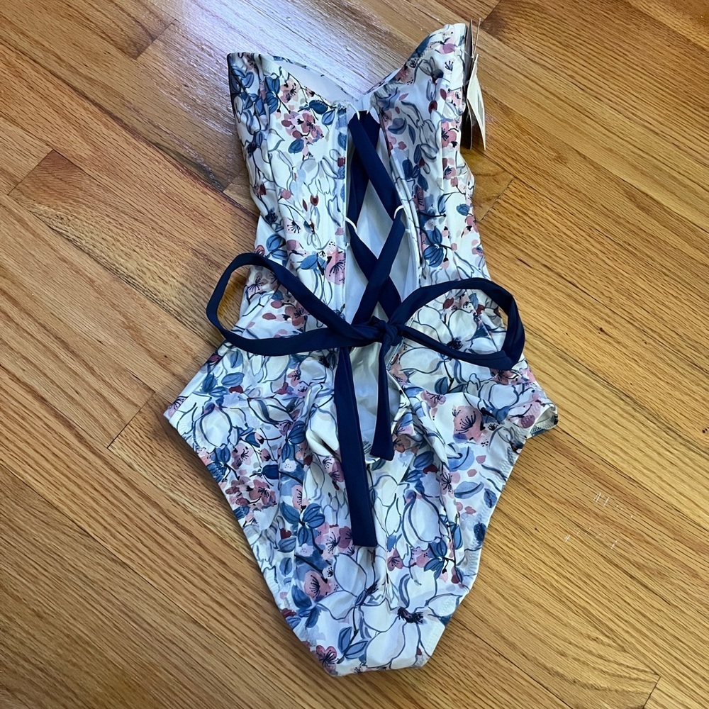 KRUPA COUTURE Floral Strapless Lace Up One Piece Swimsuit - Picture 2 of 4